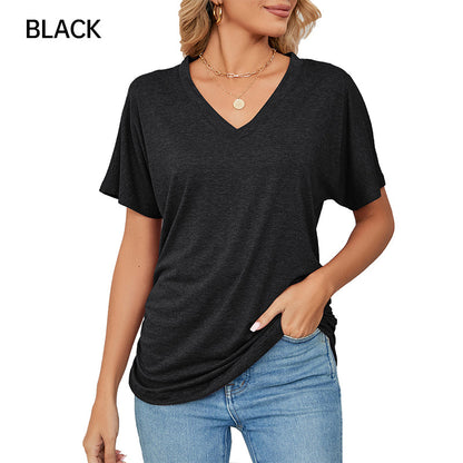 ☀️Cool new arrivals for Summer 2026  Hot Sale 60% OFF✨have arrived!Women's V-Neck Loose Soft Solid Color Short Sleeve Top