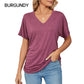☀️Cool new arrivals for Summer 2026  Hot Sale 60% OFF✨have arrived!Women's V-Neck Loose Soft Solid Color Short Sleeve Top