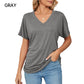 ☀️Cool new arrivals for Summer 2026  Hot Sale 60% OFF✨have arrived!Women's V-Neck Loose Soft Solid Color Short Sleeve Top