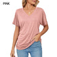 ☀️Cool new arrivals for Summer 2026  Hot Sale 60% OFF✨have arrived!Women's V-Neck Loose Soft Solid Color Short Sleeve Top