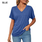 ☀️Cool new arrivals for Summer 2026  Hot Sale 60% OFF✨have arrived!Women's V-Neck Loose Soft Solid Color Short Sleeve Top