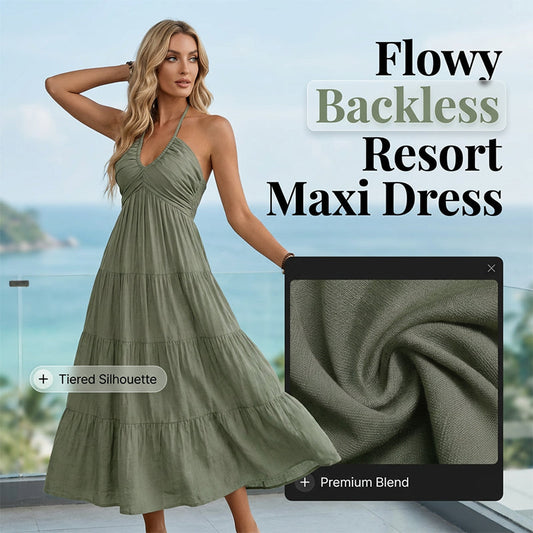 💃New Arrival 60% OFF! ☀️Women's Halter Neck Backless Tiered Maxi Dress  Flattering A-Line, Lightweight & Wrinkle-Resistant.