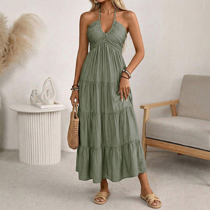 💃New Arrival 60% OFF! ☀️Women's Halter Neck Backless Tiered Maxi Dress  Flattering A-Line, Lightweight & Wrinkle-Resistant.