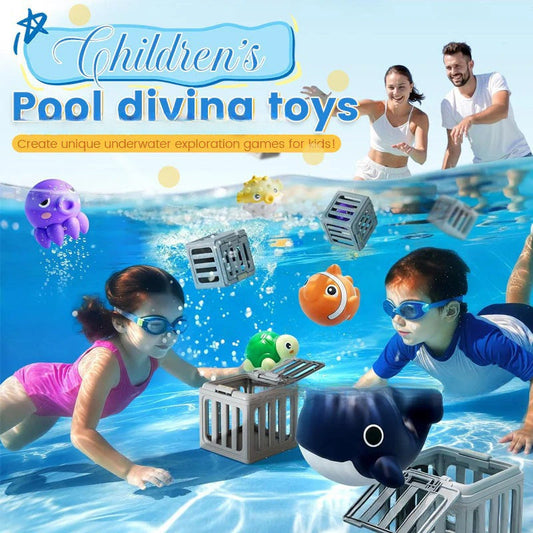 🔥2026 Hot Sale 51% OFF✨⚡Summer Pool Toys for Kids - Diving Animal & Cage Set🎁🌊Sink & Seek Game🎉💦