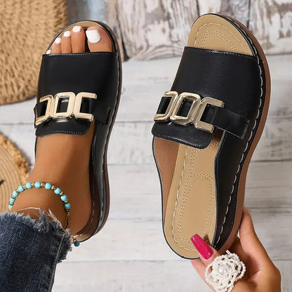 ⏳LAST DAY SALE 63% OFF !!📢Artificial Leather Open Toe Slippers 🩴✨Soft Cushioned Sole, Non-Slip, Breathable, Perfect For Summer Indoor & Outdoor Casual Wear! 🏠🌞🚶‍♀️