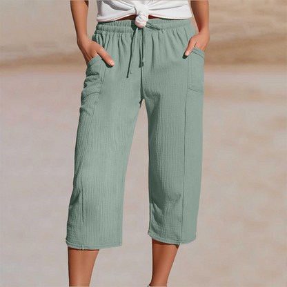 🔥Summer New Arrival 50% OFF! ☀️Women's Solid-Color Pleated Cotton-Linen Cropped Pants– Loose Fit, Elastic Waist.💖👖