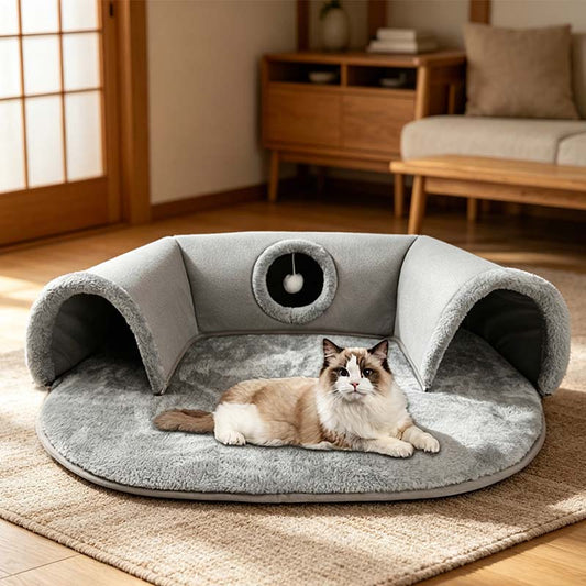 🐱 58% OFF NOW! 🛏️ Plush 2-in-1 Cat Tunnel Bed – Collapsible, scratch-resistant & cozy – combines hideaway tunnel with soft sleeping pad – perfect for play, rest & pouncing 🐾
