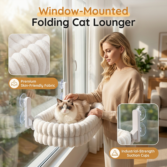 ⏳LAST DAY SALE 70% OFF !!📢Foldable Cat Window Hammock with Suction Cups Easy Peel & Stick, No Tools Needed, Soft Fleece Mat, Machine Washable. Give Your Cat A Cozy Window Perch! 💤🛋️✨