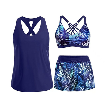 🔥2026 Hot Sale 70% OFF✨⚡ 50K+ SOLD! 🎁Women's 3-Piece Swimsuit Tankini Set with Shorts