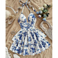 👗🌸 LIMITED-TIME 60% OFF! Women’s Halter Tie-Neck Printed Mini Dress – Lace-Up Front, Smocked Back & Tiered Ruffle Skirt ✨