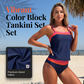 ⏳LAST DAY SALE 60% OFF !!📢Women Two-Piece Tankini Color Block Conservative Swimsuit Set
