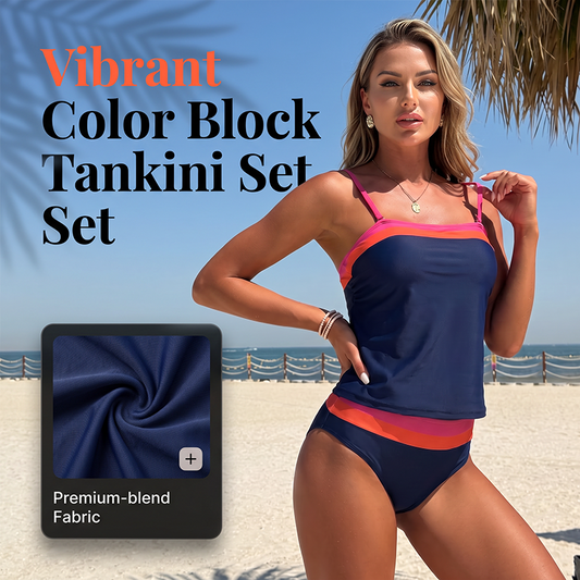 ⏳LAST DAY SALE 60% OFF !!📢Women Two-Piece Tankini Color Block Conservative Swimsuit Set