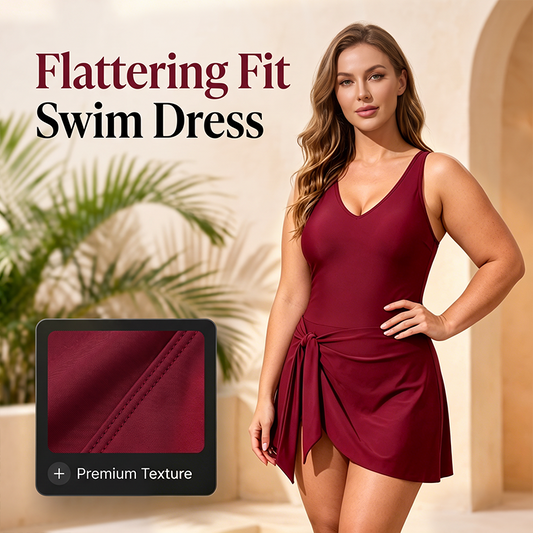 🥳SUMMER HOT SALE 50%OFF!💥💞50K+ SOLD!🩱Women Plus Size Swim Dress One-Piece Solid Color Swimsuit💥