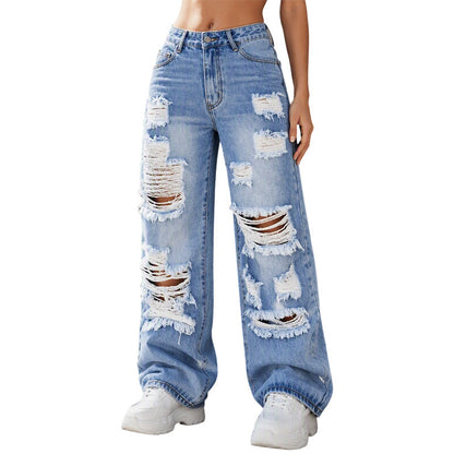 🔥2026 Hot Sale 50% OFF✨⚡ 50K+ SOLD! 🎁✨ Effortless Everyday Style | Women's Distressed High-Rise Wide-Leg Jeans